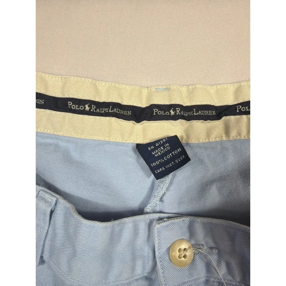 Polo Ralph Lauren Mens Light Blue Pleated Cotton Chino Shorts Size 40 Classic